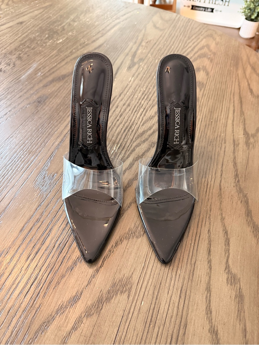 Jessica Rich Black Stilletto with a clear toe band Sz 41 (9.5)